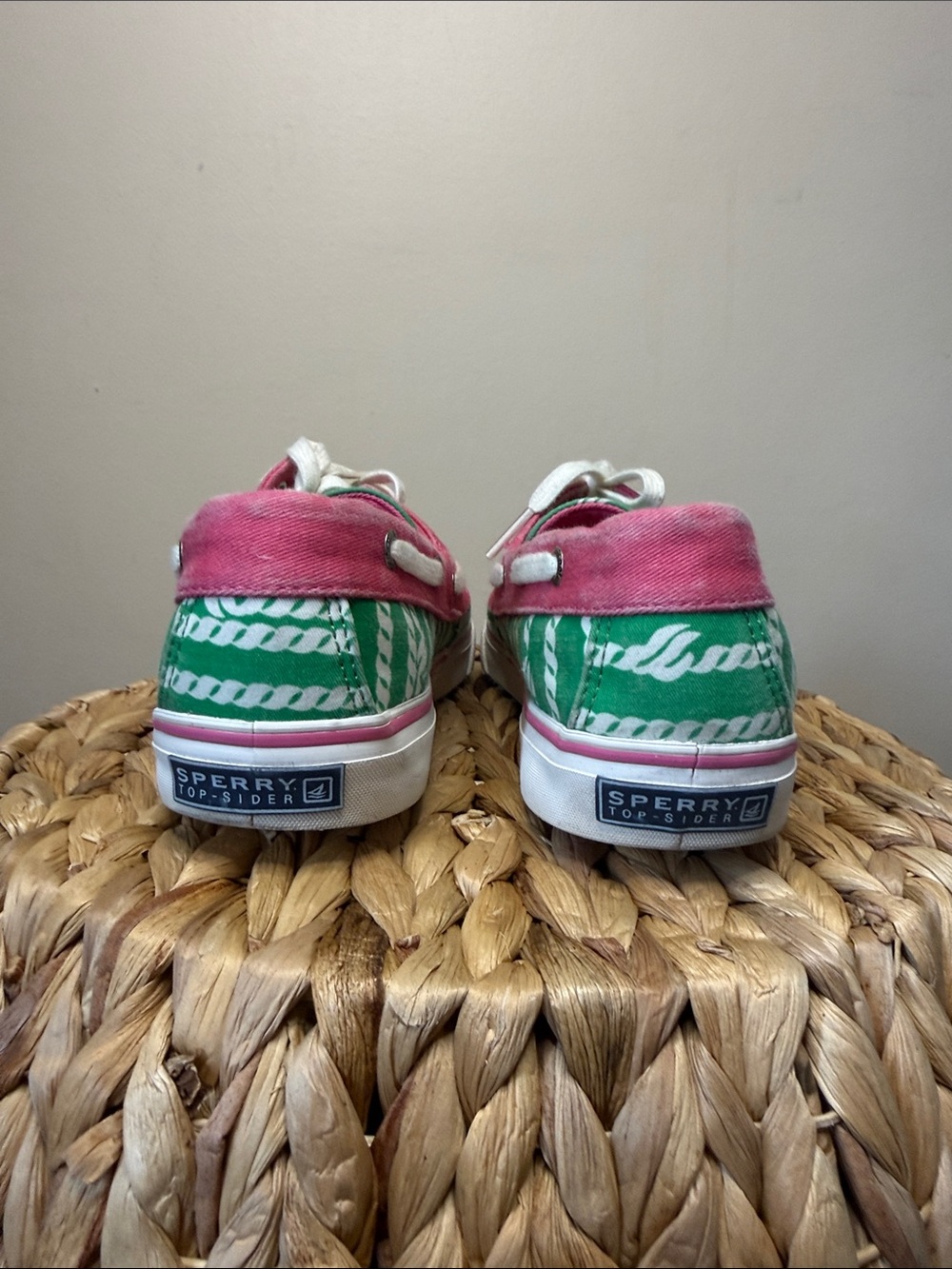 Sperry Green & Pink Rope-Striped Canvas Boat Shoes - Picture 3 of 3
